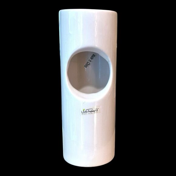 Japanese Inspired White Ceramic Ikebana Vase by Live Trends – 9" Cylinder Shape - Picture 5 of 10